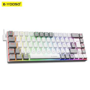 キーボードE-YOOSO Z686 RGB USB 60％ミニスリムメカニカルゲーミングワイヤードキーボードスイッチ68キーロシア語ブラジルポルトガル語