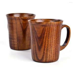 Tazze Piattini Tazza in legno di legno 400ml Grano naturale Classico Fatto a mano Di caffè Latte Succo Tazza da tè creativa Stile giapponese