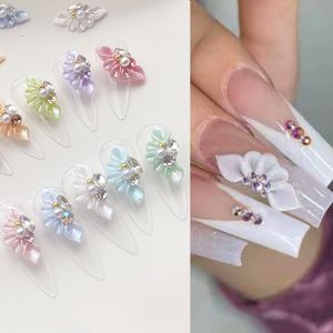Nail Art Decorations 10PCS Side Flower 3D Acrylic s Decoration With Pearl Floret Jewelry Petal Scale Style 230214