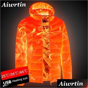 Men'S Jackets Men Heated Outdoor Coat Usb Electric Battery Long Sleeves Heating Hooded Warm Winter Thermal Clothing 220816Gx Drop De Dhfzh