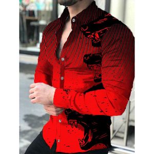 Camisas casuais masculinas homens de luxo colar de turaceira de gola abotoada estripista de camisa tira de manga comprida Tops Roupas Prom Party Cardigan 230214