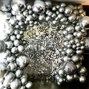 Outros suprimentos de festa de evento 137pcs Silver Disco Foil Balloons Garland Arch Chrome Metal Globos Wedding Birthday Decoration Retro 80s Decor 230215