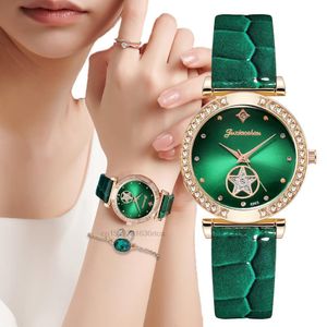 Orologi da polso Lusso Donna Moda Orologi verdi Qualità Orologio al quarzo tempestato di diamanti Orologio da polso in pelle da donna Elegante Montre Femme 230215