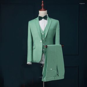 Мужские костюмы Mint Green Casual Men Slim Fit 3 Piece Blazer жилет с брюками Свадебным женихам