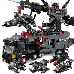 8IN3 SWAT City Police Station Building Blocks Playmobiled City Car Truck Creative Bricks Toys For Children Boys Gifts X09023121