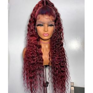 Synthetic Wigs Preplucked Soft Glueless 180 Density Burgundy Kinky Curly 26 Inch Long Lace Front Wig For Black Women 99j Babyhair Daily Wine 230214