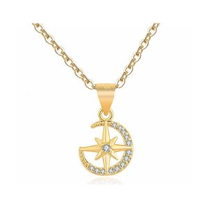 Colares pendentes estrelas e colar de charme da lua delicada cadeia de ouro da clav￭cula para mulheres j￳ias pingentes de diamante de j￳ias Delive Delive Dhslo
