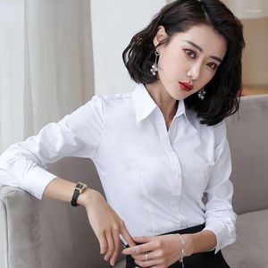 Bluzki damskie 2023 Autumn Women Blouse Solidna koszula damskie damskie z długim rękawem Formalne noszenie mody Polo kołnierz blusas żeńska swoboda D115