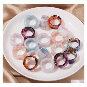 Pierścienie zespołowe przezroczystą żywicę akrylowego Chunky Chunky Chunky Cain Pierścień dla kobiet kolorowy geometryczny kwadratowy okrągłe prezenty biżuterii