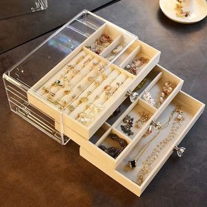 Jewelry Boxes Acrylic Organizers Velvet ThreeLayer Jewellery Storage Box Earring Rings Necklace Large Space Jewellery Case Holder Women Gift 230214