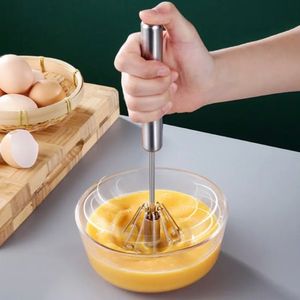 1pc Large Stainless Steel Semi-automatic Egg Beater, Home Baking Tools, Cream Egg Hand Mixer