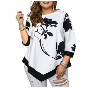 Women's Plus Size T-Shirt Large Size 5XL Womens T shirts Sprint Autumn Floral Print Loose Shirts Tops Streetwear Casual irregular Female Tshirt Plus Size 230215