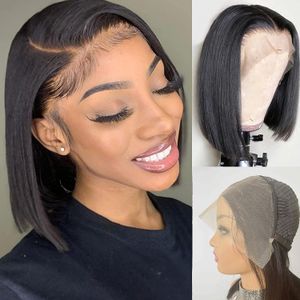 Peruca bob de cabelo humano, 10 polegadas, perucas curtas para mulheres negras, cor preta natural, sem cola, renda bob, pré-selecionado, densidade de 180%