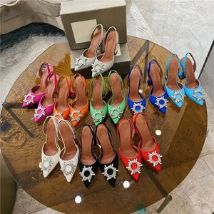 top quality Casual Shoes Designer womens sandals high heeled shoes pointed toesl sunflower crysta buckle sandal summer footwear fashion 10cm heel back strap genuin