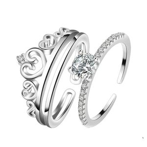 Couple Rings Engagement Wedding Anniversary Gift Woman Man Sier Jewelry Fashion Crown Open Cubic Zirconia Ring Drop Delivery Dhp3Z