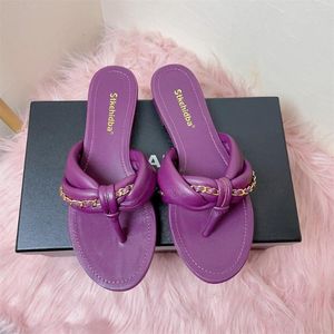 Slippare Stkehidba äkta läder Kvinnor Lux Design Brand Shoes for Woman Summer Chain Slides Storlek 35-39