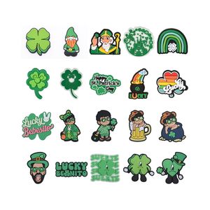 Wholesale St.Patrick's Day Cartoon Pvc Clogs Shoes Accessories Friendly Green Lucky Clover Soft Rubber Shoes Croc Charm