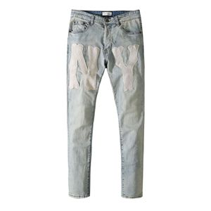 Mens jeans ripped motorcycle classic denim jogger style womens hand-painted old hand-woven to do fashion casual slim cotton washed loose pants I3S7