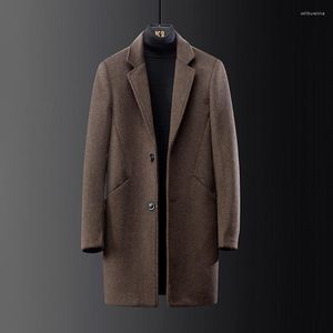 Men's Wool & Blends 2023 Autumn And Winter Jacket British Style Simple Fashion Woolen Coat Mid-length Slim Suit Collar Trench Will22