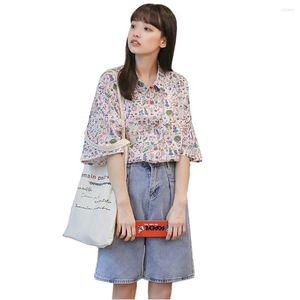 Frauen Blusen 2023 Sommer Kawaii Shirt Weibliche Japanische Harajuku Nette Retro Cartoon Gemischte Farbe Floral Lose Kurzarm Frauen Y2K