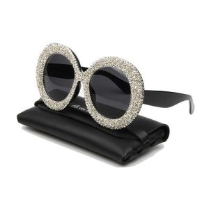 Óculos de sol 2019 Novos óculos de sol de grandes dimensões de luxo mulheres strinstones vintage copos de sol redondos gradiente espelho tons para mulheres Oculos G230214