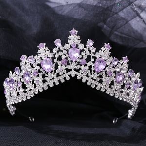 Wedding Hair Jewelry KMVEXO Vintage Silver Color Purple Tiaras Crowns Headbands Bride Party Diadem Bridal Wedding Hair Jewelry Ornaments 230210