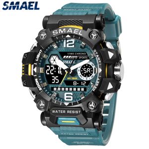 Armbanduhren SMAEL Herrenuhren 50 m wasserdichte Sportuhr Militär Mann Sportuhr Digital 8072 Dual Display Uhr Quarz Led Digital 230214