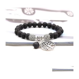 Braccialetti con ciondoli Albero della vita 8Mm Pietra lavica nera Bracciale con perline Olio essenziale Diffusore Yoga Uomo Donna Gioielli Drop Delivery Dhxrf