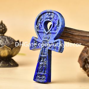 10 cm lapis lazuli ädelsten forntida egyptisk ankh konst hand snidad blå kvarts kristall kors knabb fertilitet evigt liv symbol natursten crux ansata dekor