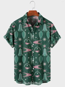 Mäns casual skjortor herrar sommar hawaiian kort ärm bröstficka lapel guldmönster tryck knapp ner skjorta