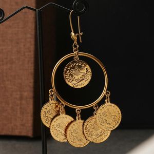 dangle earrings chandelier copper coinムスリムイスラムドロップイヤリング女性宝石古代アラブ民族