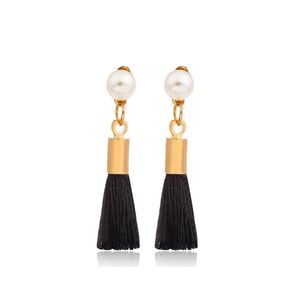 Charm Bohemian Long Tassel Dangle Earrings For Girl Red White Silk Fabric Pearl Stud Earring Fashion Jewelry Drop Delivery Dhxnc