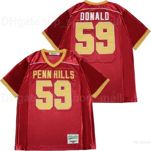 Penn Hills 59 Aaron Donald Jersey Men 고등학교 축구 스포츠 스포츠 통기 가능한 팀 컬러 빨간 순수면 자수 및 재봉 좋은 품질