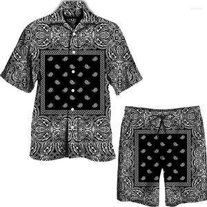 Men's Tracksuits Summer Men's Hawaiian Sets Cashew Floral 3D Printed Lapel Button Shirt/Beach Shorts/Suit Hip Hop Streewear Casual
