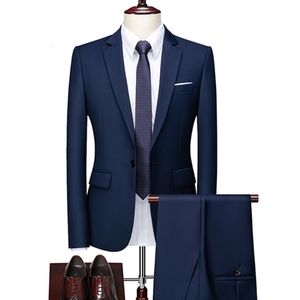 Men's Suits Blazers Men's Suit 2 Piece Set Blazers Pants Classic Business Gentleman Formal Groom Wedding Dress Plus Size High Quality Suit 6XL 230215