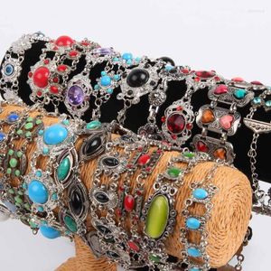 Link Bracelets Wholesale Mix Batch 10 Pieces Fashion Tibetan Big Stone Beads Charm Adjustable Bohemian Women's Bracelet Jewelry Gifts