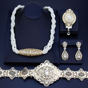 Wedding Jewelry Sets Sunspicems Chic Morocco Bride Jewelry Sets Women Caftan Belt Beads Choker Necklace Crystal Brooch Drop Earring Algeria Bijoux 230215