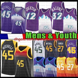 ricamo personalizzato Donovan Mitchell Rudy Gobert Maglia da basket John Stockton Karl Malone Maglie da uomo per bambini da uomo 45 27 12 32