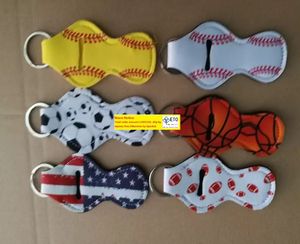 Flag Softball basket ball foot ball Baseball Printed Neoprene Chapstick Keychain Holder case bag Party Holiday Gifts