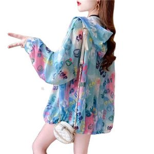 Outdoor T-Shirts Sun protection clothing women 2022 summer new midlength ice silk foreign blouse sun protection shirt coat thin Printed jacket J230214