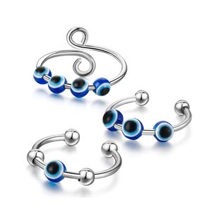 Bandringar Lucky rostfritt st￥l Blue Evil Ende Eye Finger Ring for Women Present Rotary Decompression Antianxiety Turkish Open Drop Deliver DHRZ5