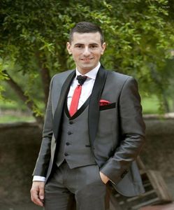 Men's Suits Stylish Design One Button Dark Grey Groom Tuxedos Shawl Lapel Groomsmen Man Mens Wedding (Jacket Pants Vest