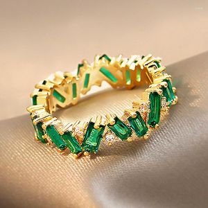 Wedding Rings Luxury Women's Blue Close Set Crystal Stone Ring 14K Gold Plated Thick Ladies Promise Zircon Engagement