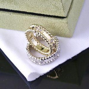 Ring aus 18 Karat Gold mit Diamanten und seitlichen Steinen für Damen, Ring, Kleeblatt, Gold, Silber, Bandringe, Schmuck, LinkA