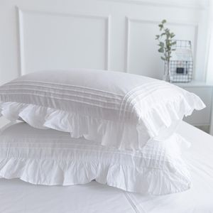 Pillow Case 2pcs Super Sale White pillowcase 100% cotton pillow case Home bedding pillows cover pinched ruffle design princess pillowcases 230214