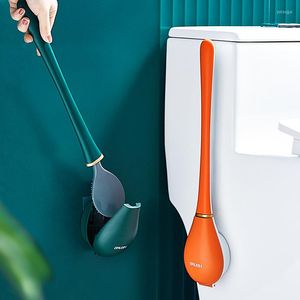 Toilet Seat Covers Long Handled Cleaning Brush Silicone Brushes Wall Mounted With Holder Set Modern For Bathroom Accessories