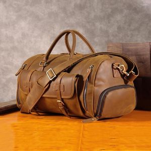 Duffel Bags Retro Leather Handbag Brand Desginer Men's Bag Business Travel Crazy Horse Large Capacity For Man