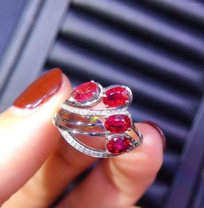 Klaster pierścieni Ruby J102 Pure 18K Gold Biżuteria Naturalna 1,67ct czerwone diamenty kobiety dla kobiet