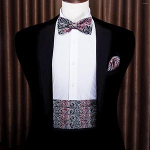 Bow Ties Red Men Paisley Tie Silk Floral Black Bowtie Cummerbund Set Pocket Square Cufflinks Formal For Tuxedo Suit Barry.Wangyy-1001