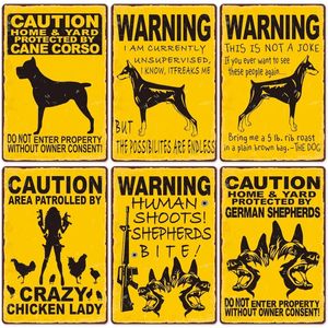 Warning Dog Metal Signs Vintage Metal Poster Tin Sign Plate Retro Tinplate Plaque Metal Decoration for Bar Pub Club Garage 20x30cm Woo